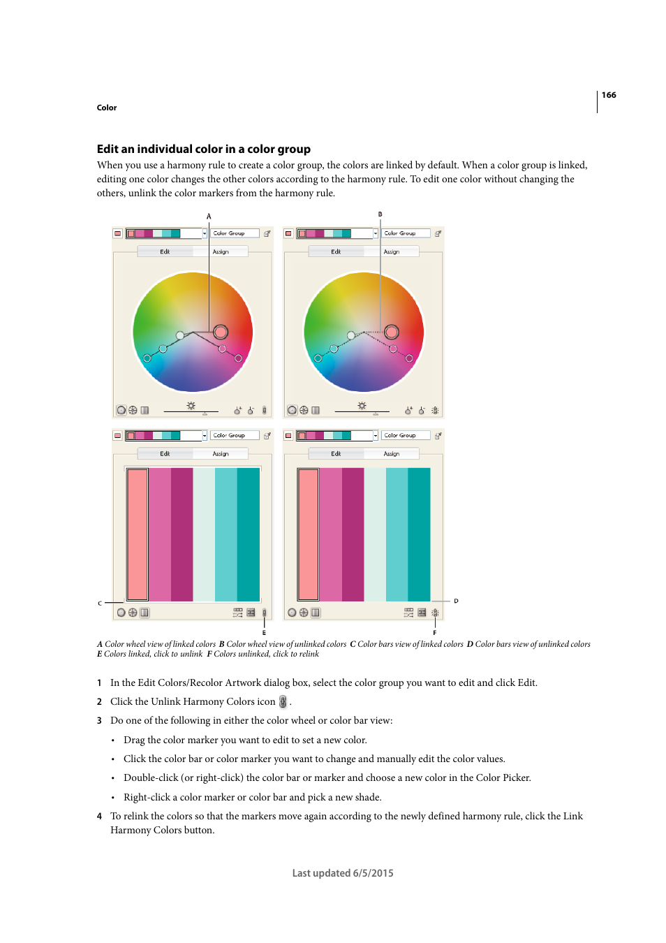 Edit an individual color in a color group | Adobe Illustrator CC 2015 User Manual | Page 171 / 556