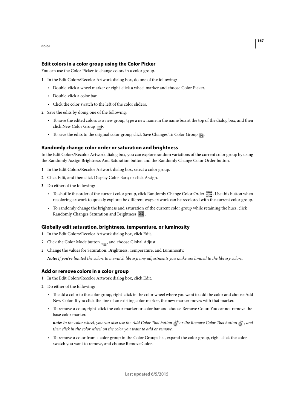 Add or remove colors in a color group | Adobe Illustrator CC 2015 User Manual | Page 172 / 556