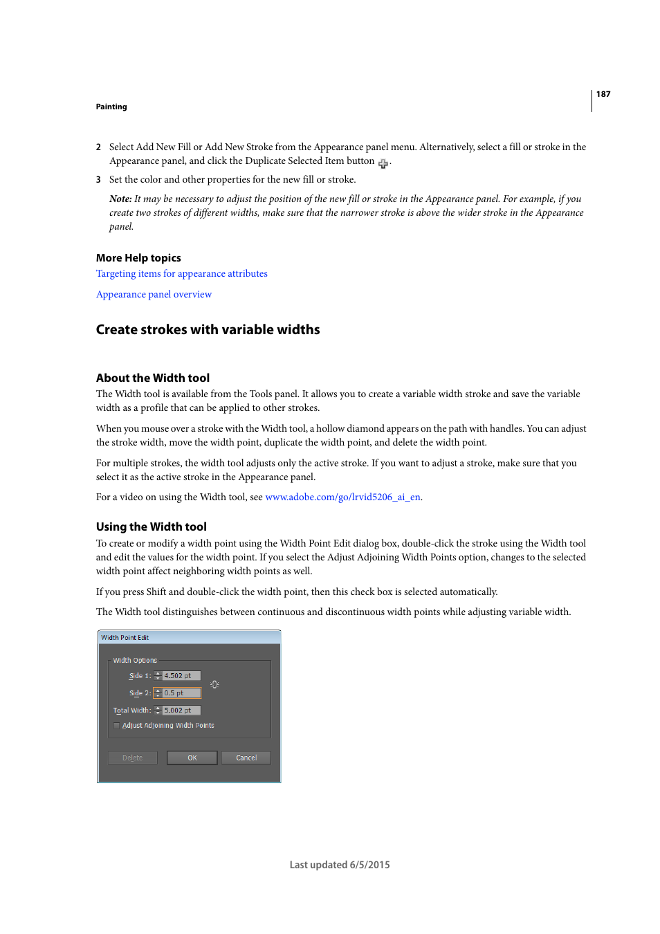 Create strokes with variable widths, About the width tool, Using the width tool | Adobe Illustrator CC 2015 User Manual | Page 192 / 556