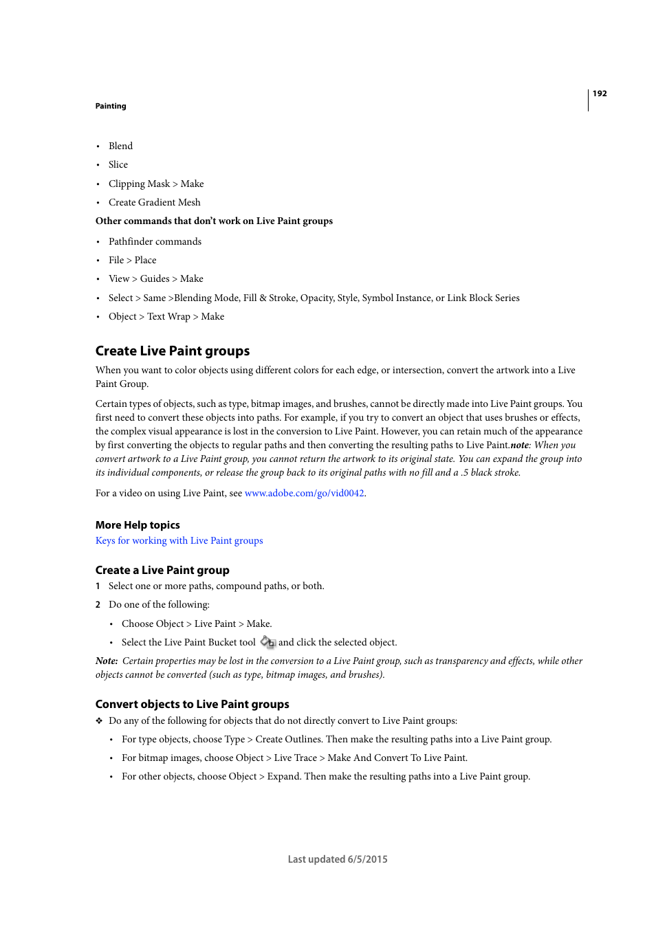 Create live paint groups, Create a live paint group, Convert objects to live paint groups | Adobe Illustrator CC 2015 User Manual | Page 197 / 556