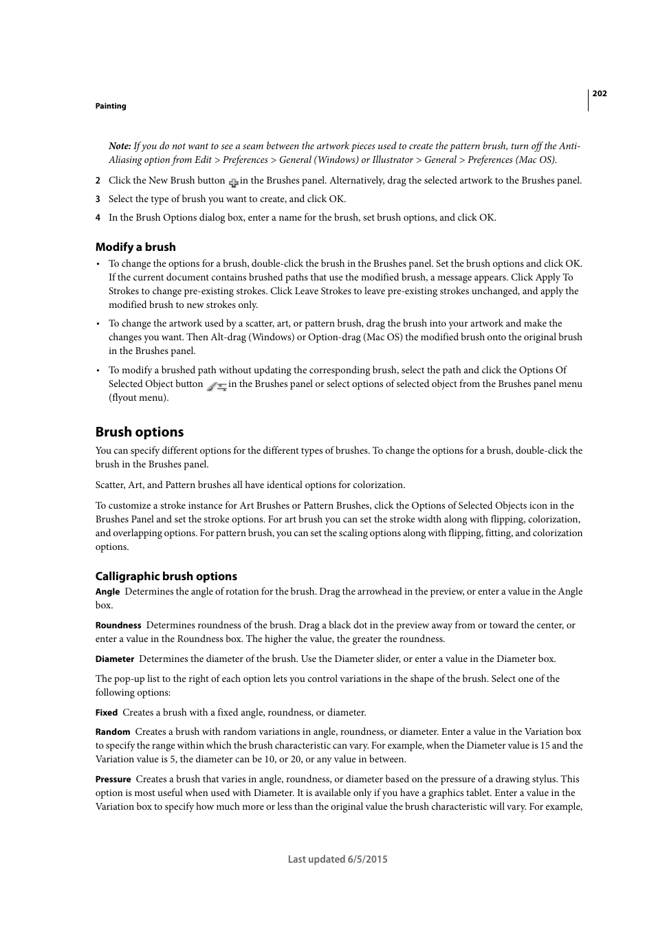 Modify a brush, Brush options, Calligraphic brush options | Adobe Illustrator CC 2015 User Manual | Page 207 / 556