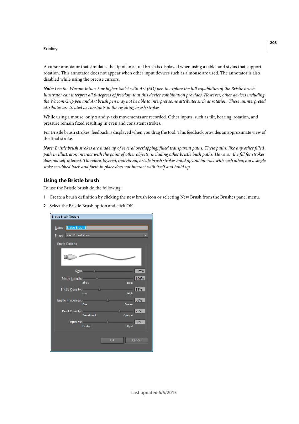 Using the bristle brush | Adobe Illustrator CC 2015 User Manual | Page 213 / 556