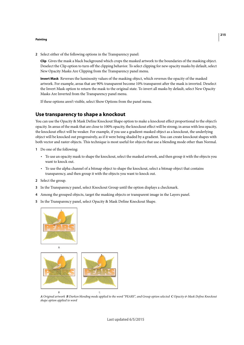 Use transparency to shape a knockout | Adobe Illustrator CC 2015 User Manual | Page 220 / 556