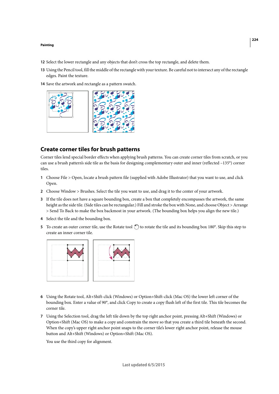 Create corner tiles for brush patterns | Adobe Illustrator CC 2015 User Manual | Page 229 / 556
