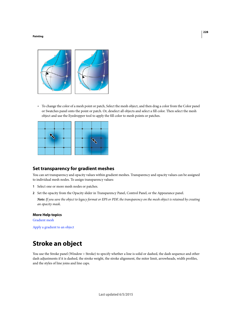 Set transparency for gradient meshes, Stroke an object | Adobe Illustrator CC 2015 User Manual | Page 233 / 556