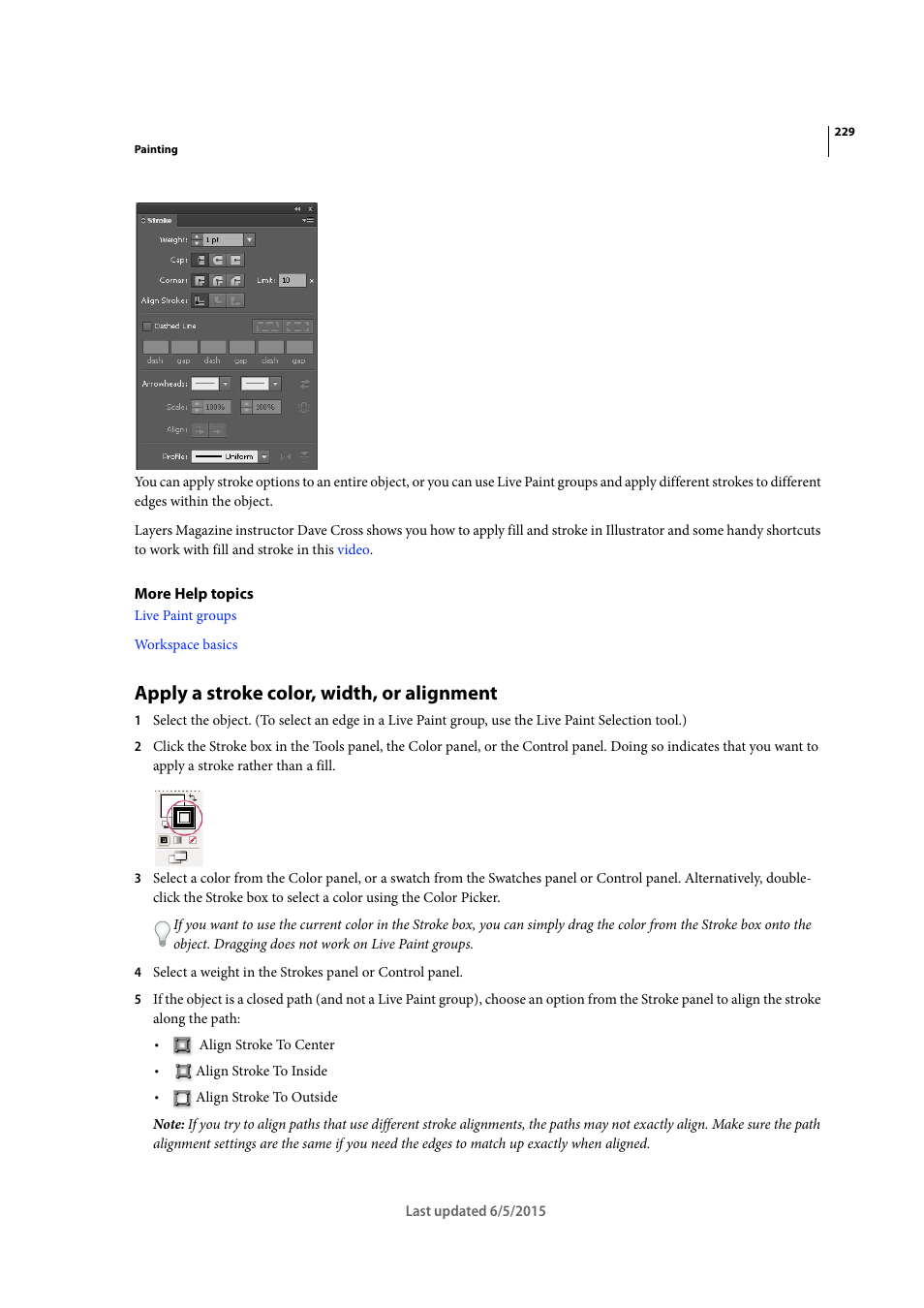 Apply a stroke color, width, or alignment | Adobe Illustrator CC 2015 User Manual | Page 234 / 556