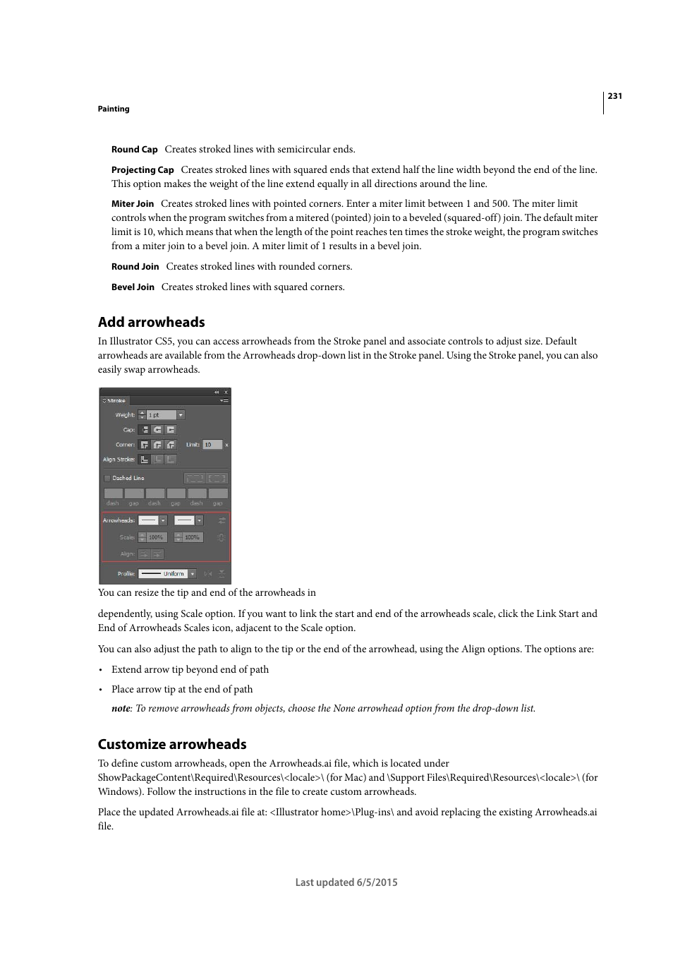 Add arrowheads, Customize arrowheads | Adobe Illustrator CC 2015 User Manual | Page 236 / 556