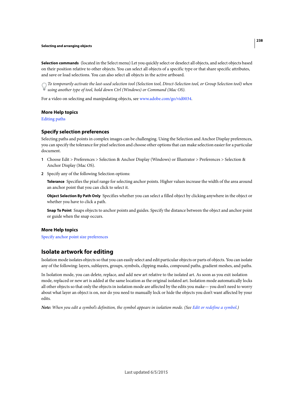 Specify selection preferences, Isolate artwork for editing | Adobe Illustrator CC 2015 User Manual | Page 243 / 556