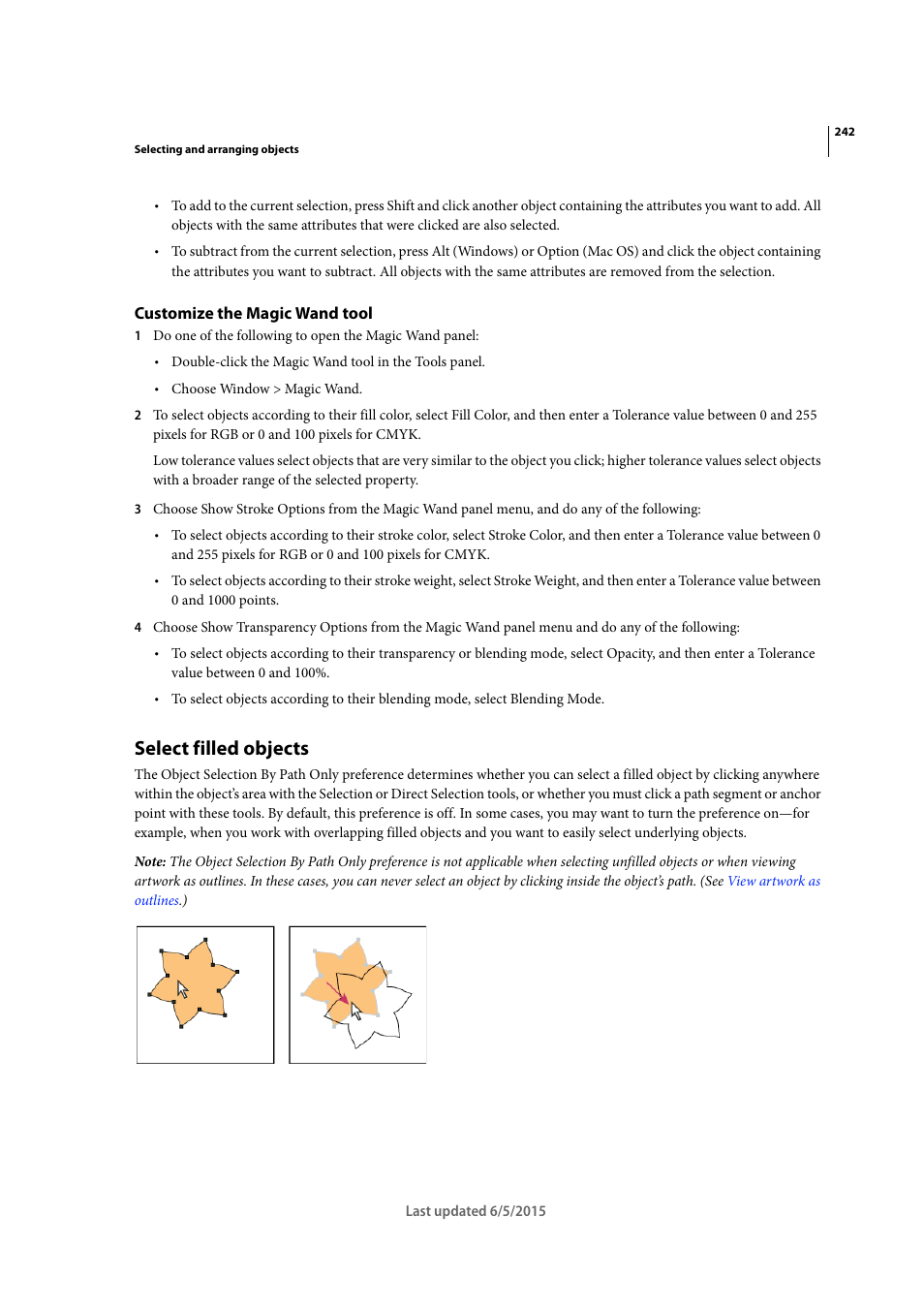 Customize the magic wand tool, Select filled objects | Adobe Illustrator CC 2015 User Manual | Page 247 / 556