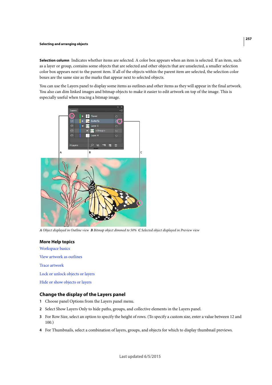 Change the display of the layers panel | Adobe Illustrator CC 2015 User Manual | Page 262 / 556