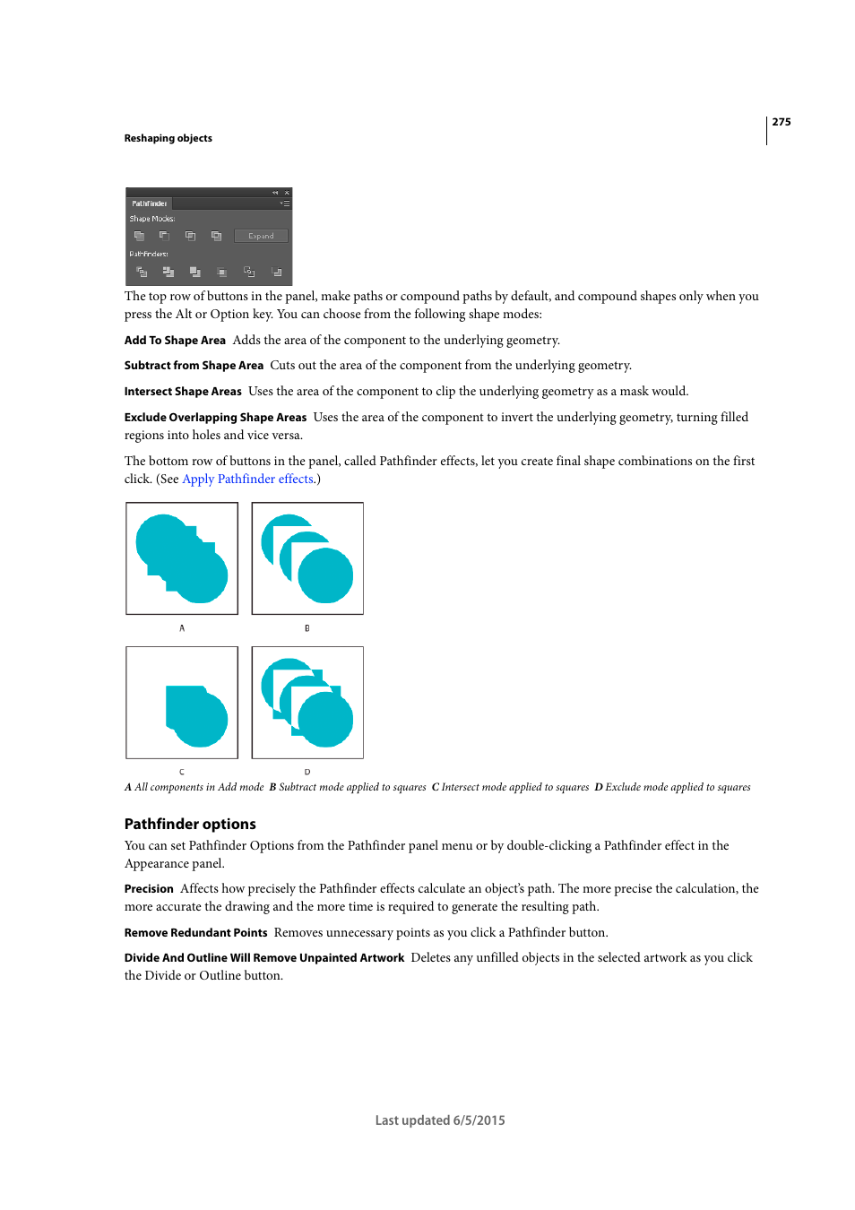 Pathfinder options | Adobe Illustrator CC 2015 User Manual | Page 280 / 556