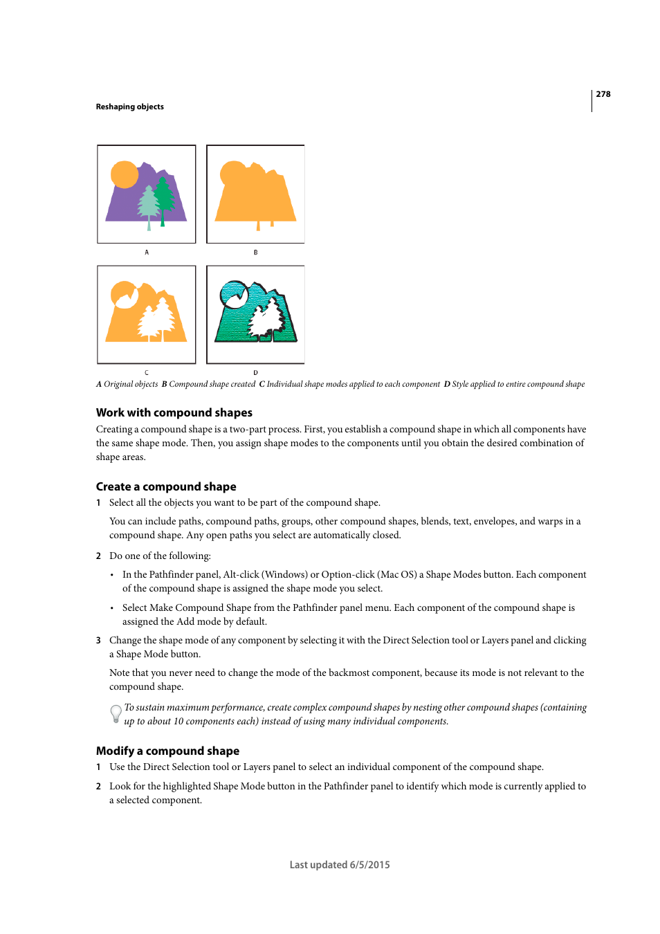 Work with compound shapes, Create a compound shape, Modify a compound shape | Adobe Illustrator CC 2015 User Manual | Page 283 / 556