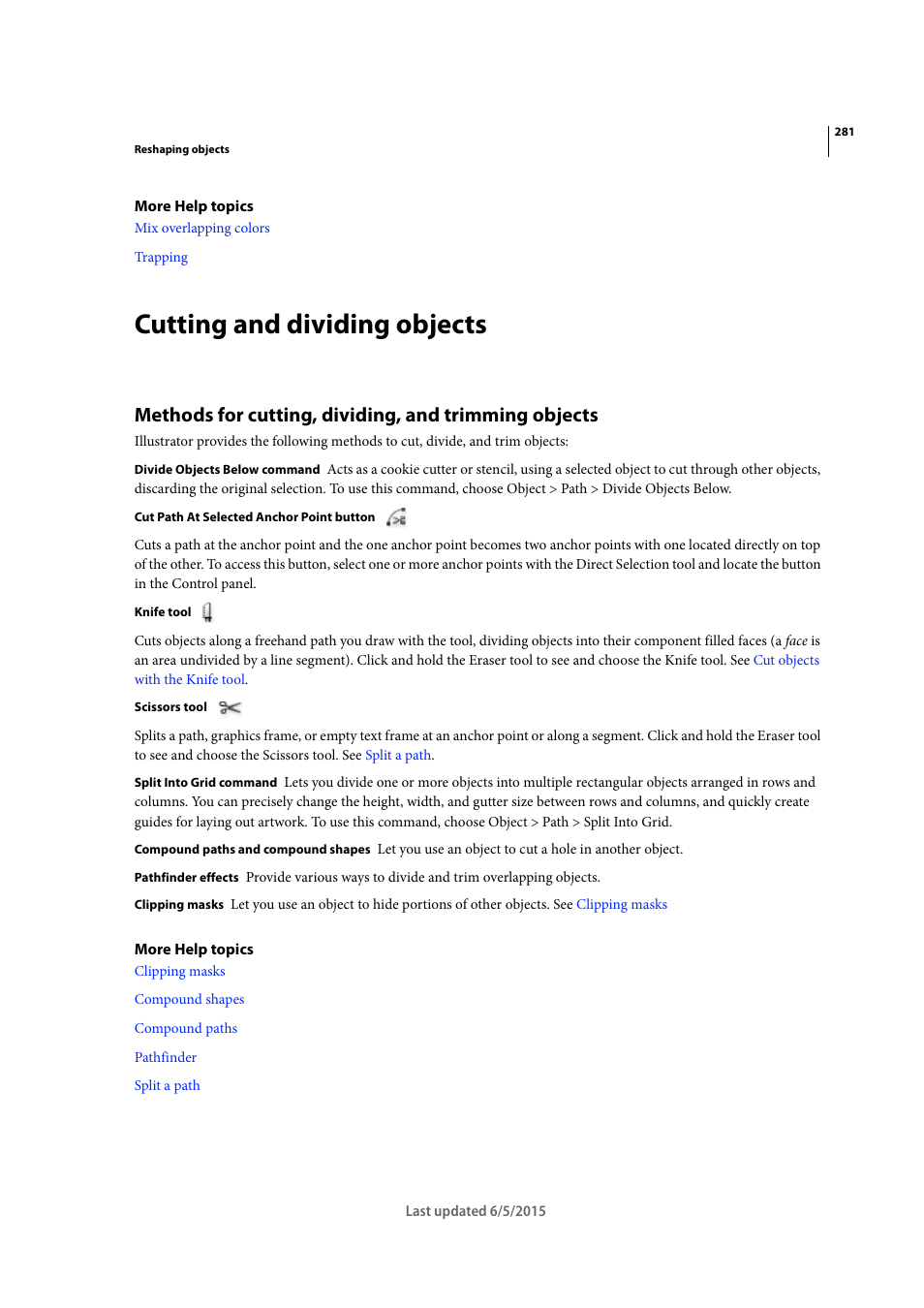 Cutting and dividing objects | Adobe Illustrator CC 2015 User Manual | Page 286 / 556