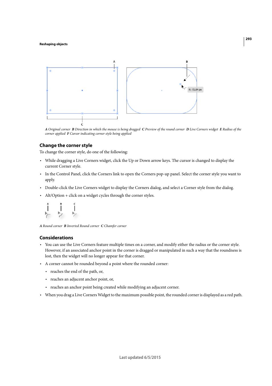 Change the corner style, Considerations | Adobe Illustrator CC 2015 User Manual | Page 298 / 556