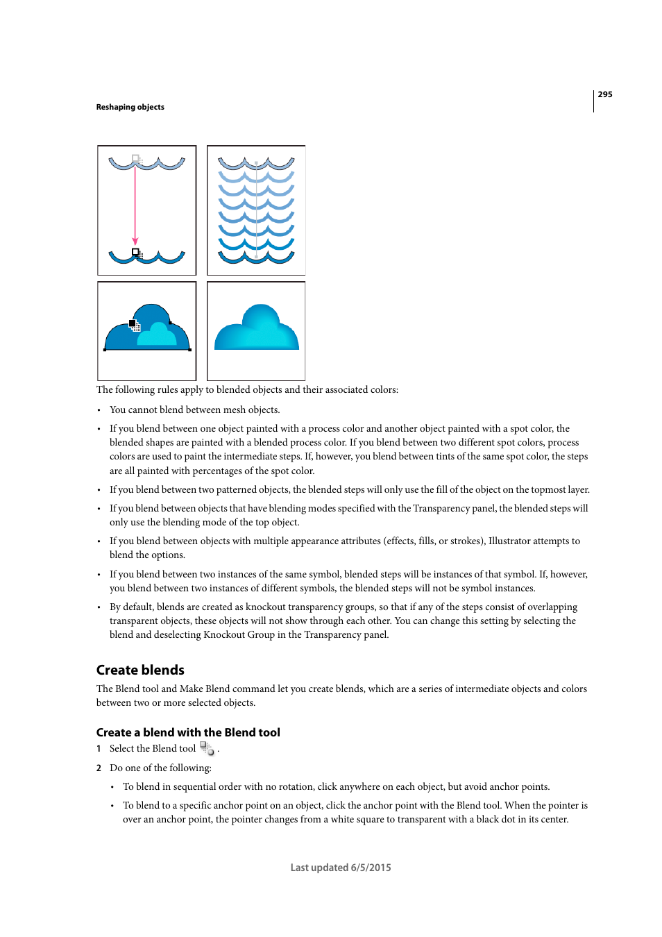 Create blends, Create a blend with the blend tool | Adobe Illustrator CC 2015 User Manual | Page 300 / 556