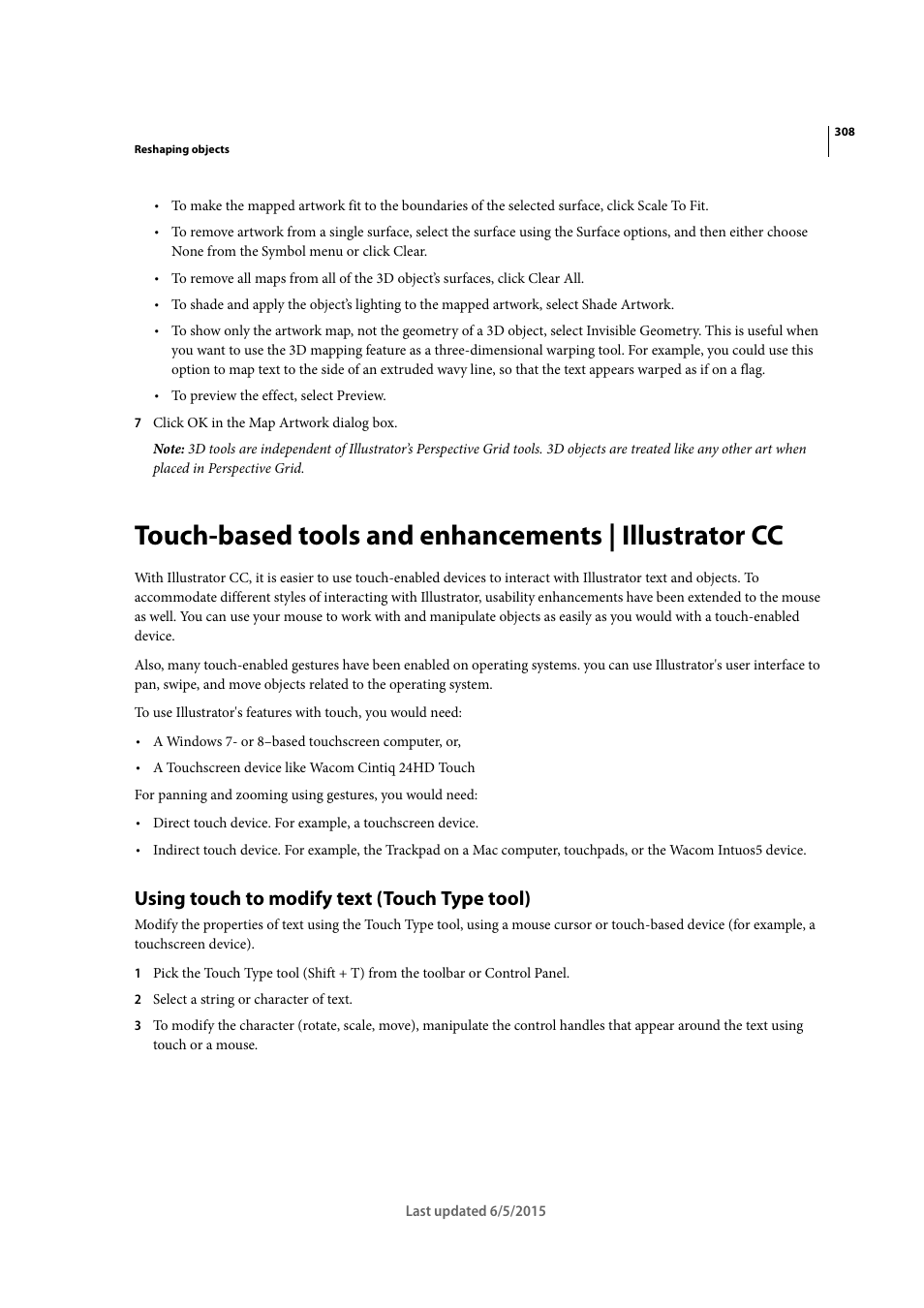 Using touch to modify text (touch type tool) | Adobe Illustrator CC 2015 User Manual | Page 313 / 556