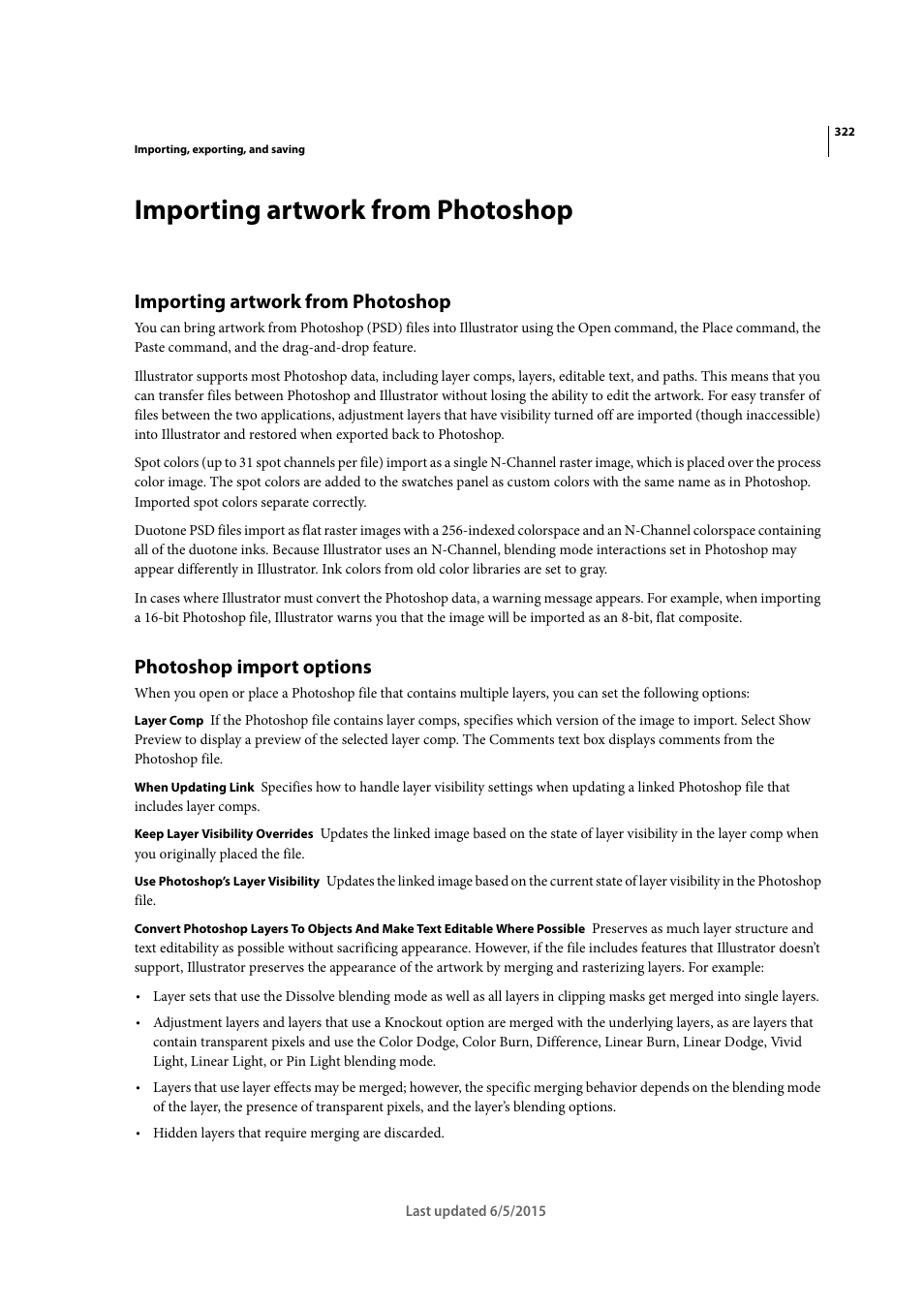 Importing artwork from photoshop, Photoshop import options | Adobe Illustrator CC 2015 User Manual | Page 327 / 556