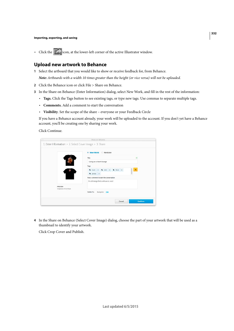 Upload new artwork to behance | Adobe Illustrator CC 2015 User Manual | Page 337 / 556