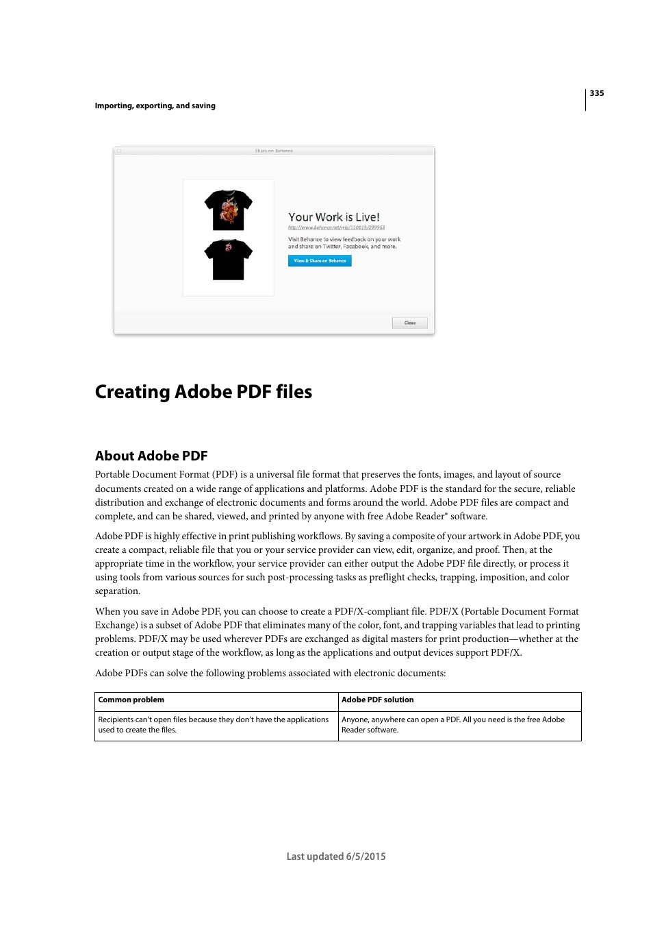 Creating adobe pdf files, About adobe pdf | Adobe Illustrator CC 2015 User Manual | Page 340 / 556