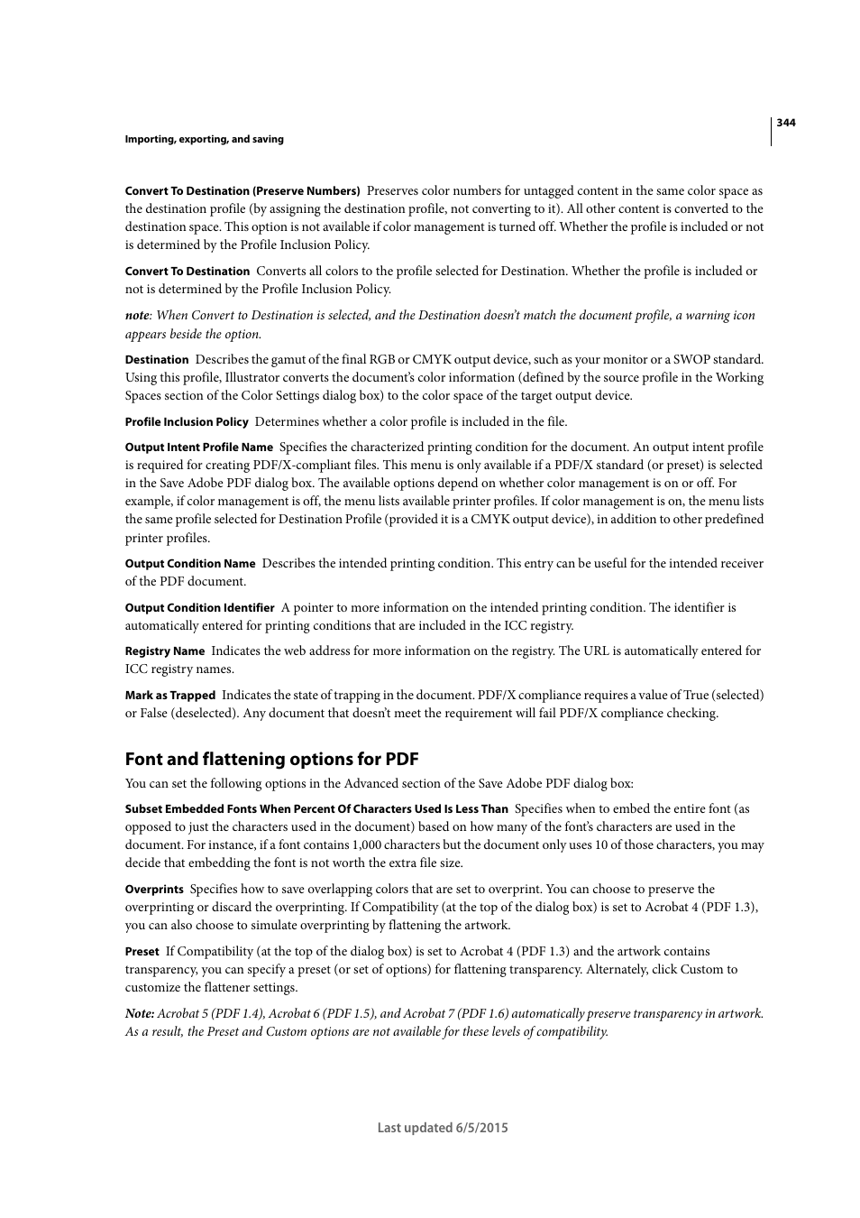 Font and flattening options for pdf | Adobe Illustrator CC 2015 User Manual | Page 349 / 556