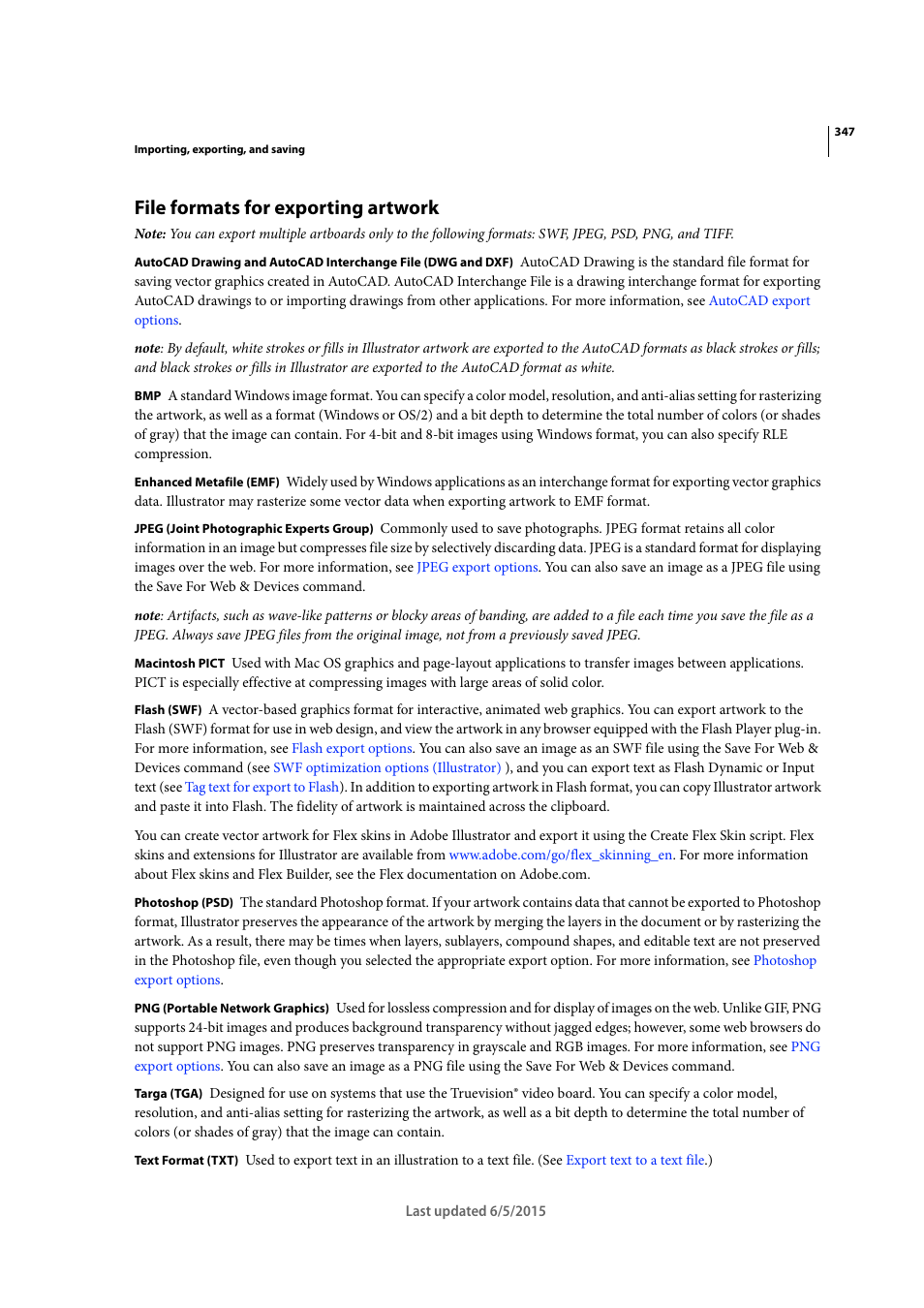 File formats for exporting artwork | Adobe Illustrator CC 2015 User Manual | Page 352 / 556