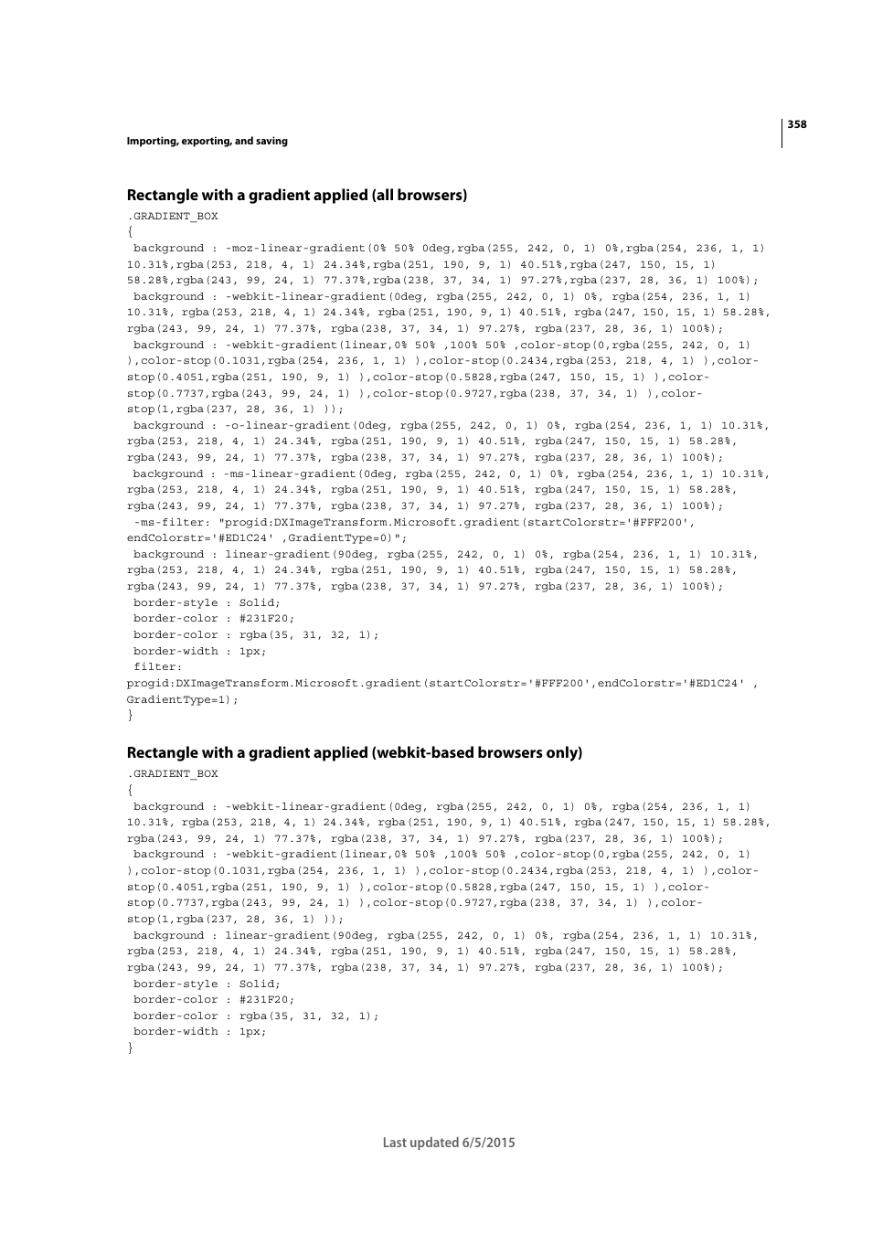 Rectangle with a gradient applied (all browsers) | Adobe Illustrator CC 2015 User Manual | Page 363 / 556