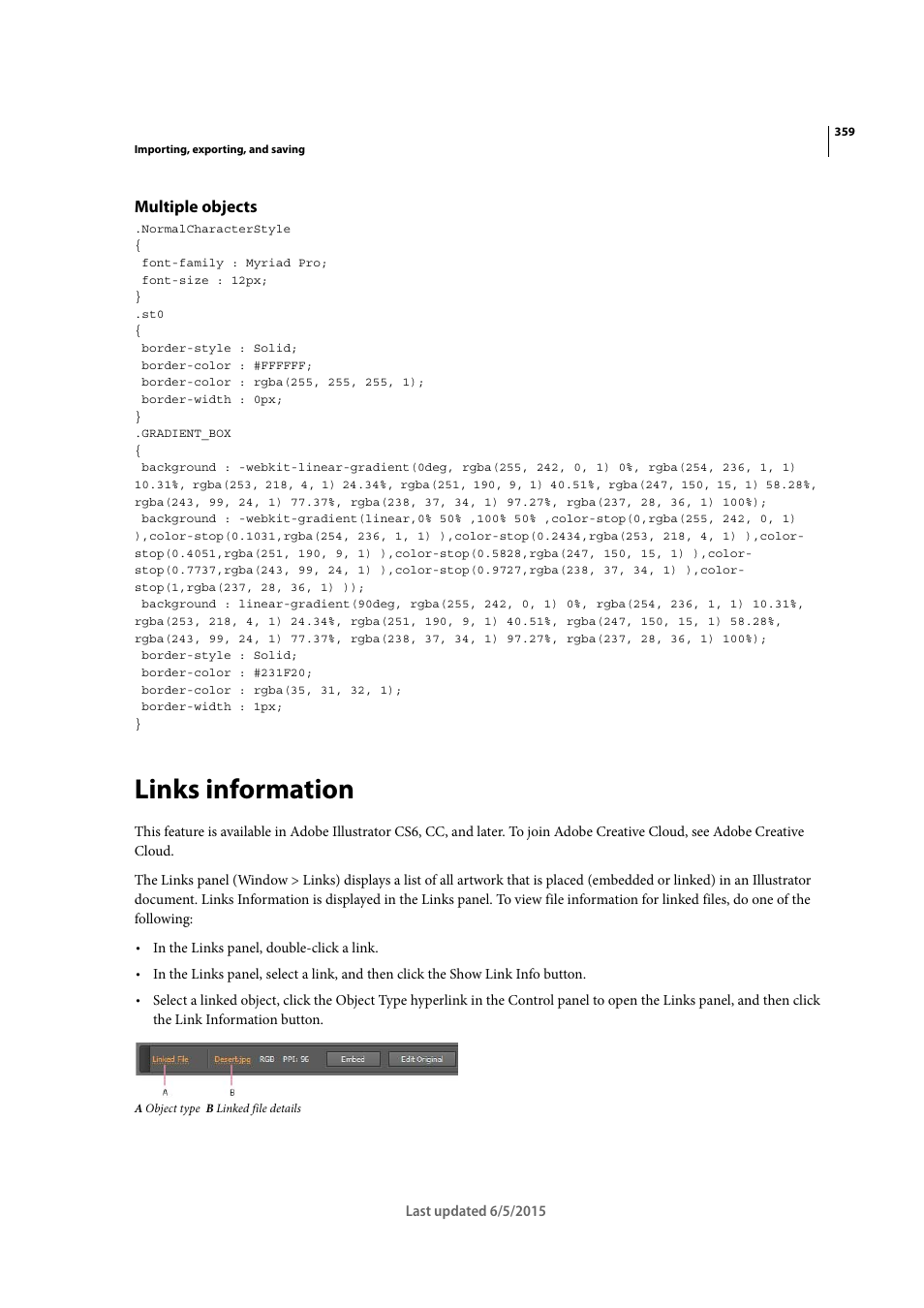 Multiple objects, Links information | Adobe Illustrator CC 2015 User Manual | Page 364 / 556