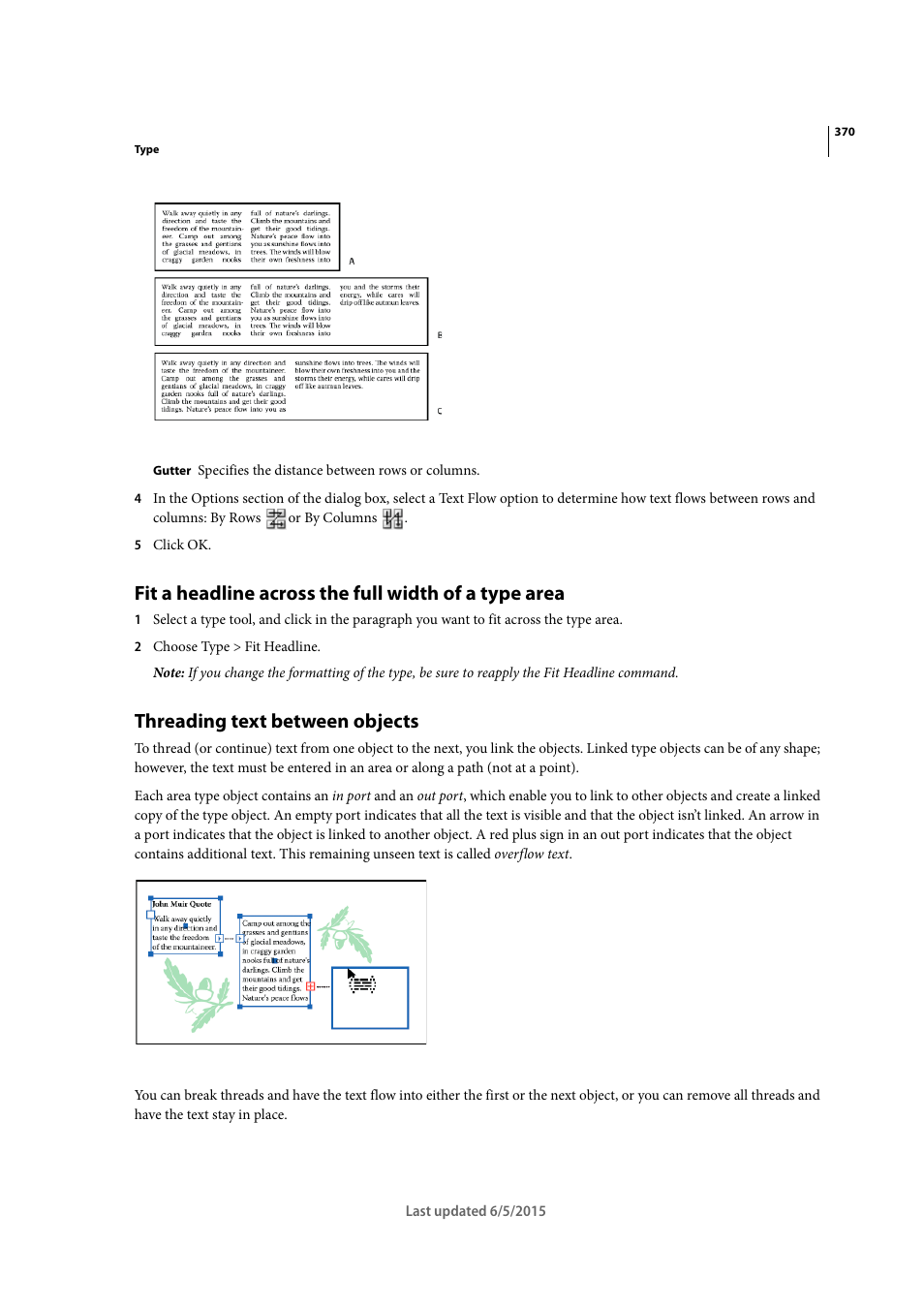 Threading text between objects, Threading text between, Objects | Adobe Illustrator CC 2015 User Manual | Page 375 / 556