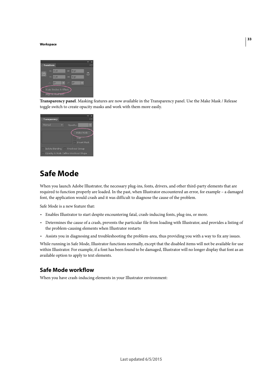 Safe mode, Safe mode workflow | Adobe Illustrator CC 2015 User Manual | Page 38 / 556