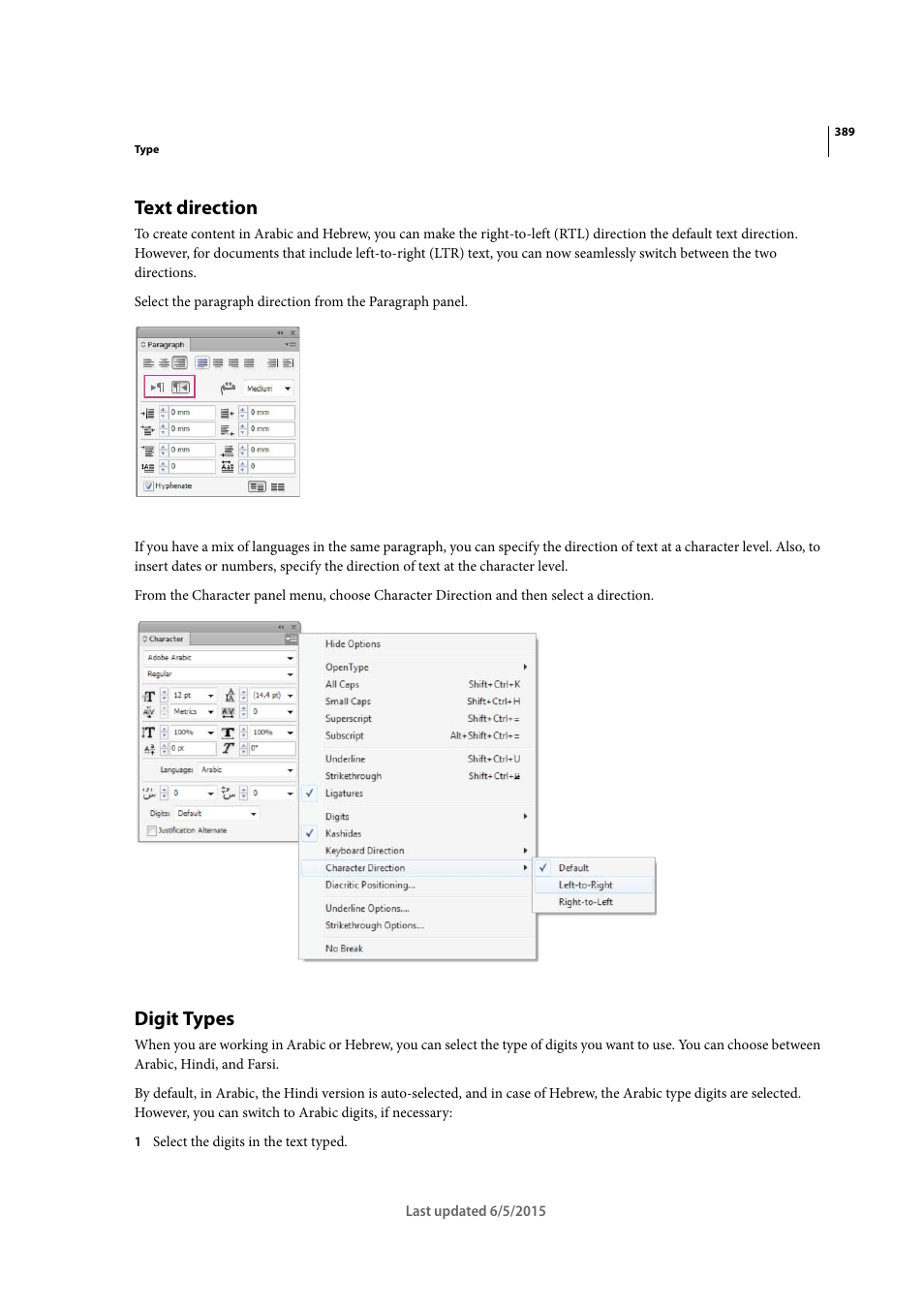 Text direction, Digit types | Adobe Illustrator CC 2015 User Manual | Page 394 / 556