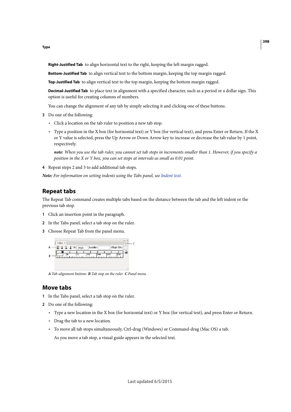 Repeat tabs, Move tabs | Adobe Illustrator CC 2015 User Manual | Page 403 / 556