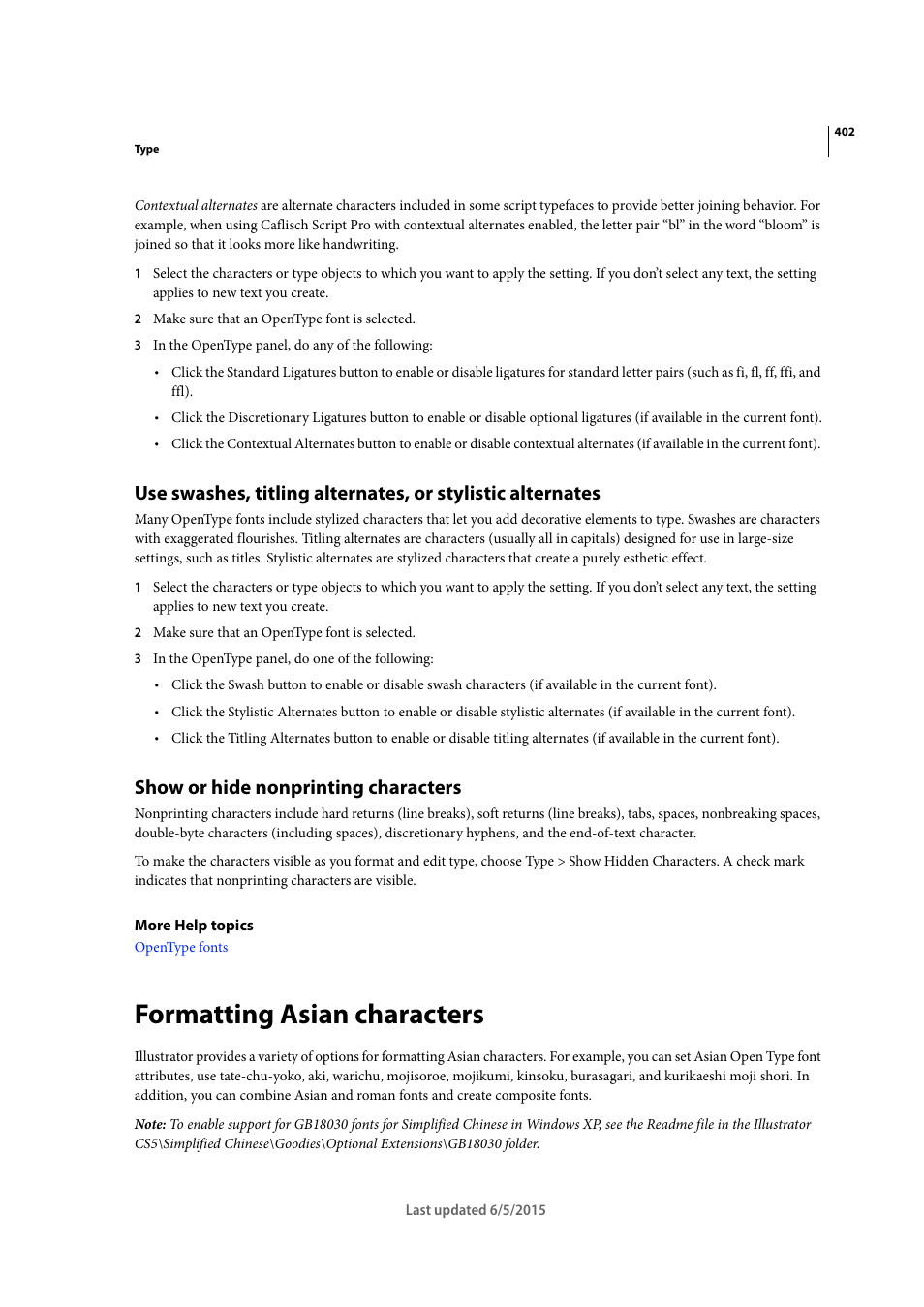 Show or hide nonprinting characters, Formatting asian characters | Adobe Illustrator CC 2015 User Manual | Page 407 / 556