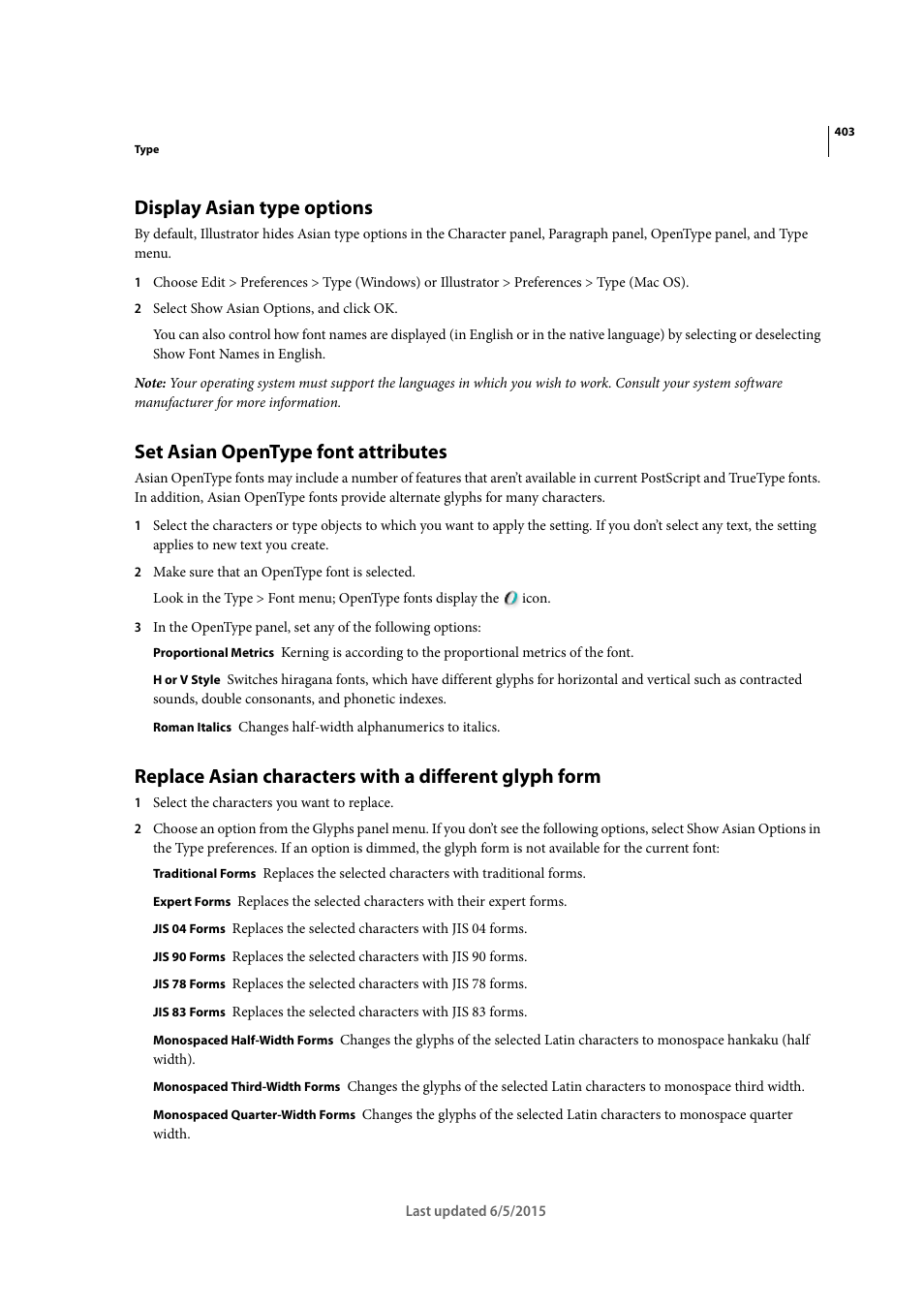 Display asian type options, Set asian opentype font attributes | Adobe Illustrator CC 2015 User Manual | Page 408 / 556