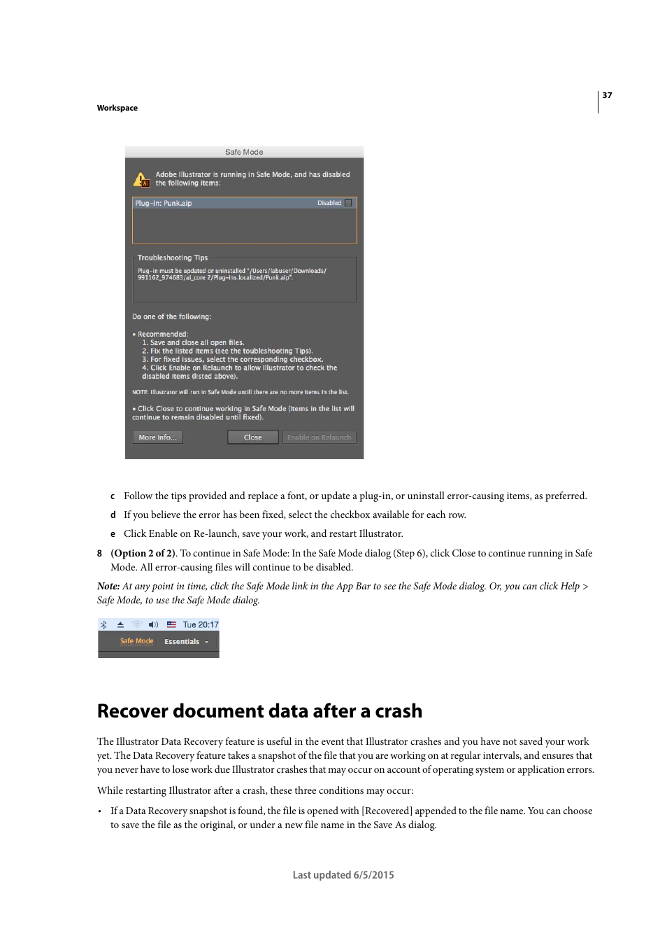 Recover document data after a crash | Adobe Illustrator CC 2015 User Manual | Page 42 / 556