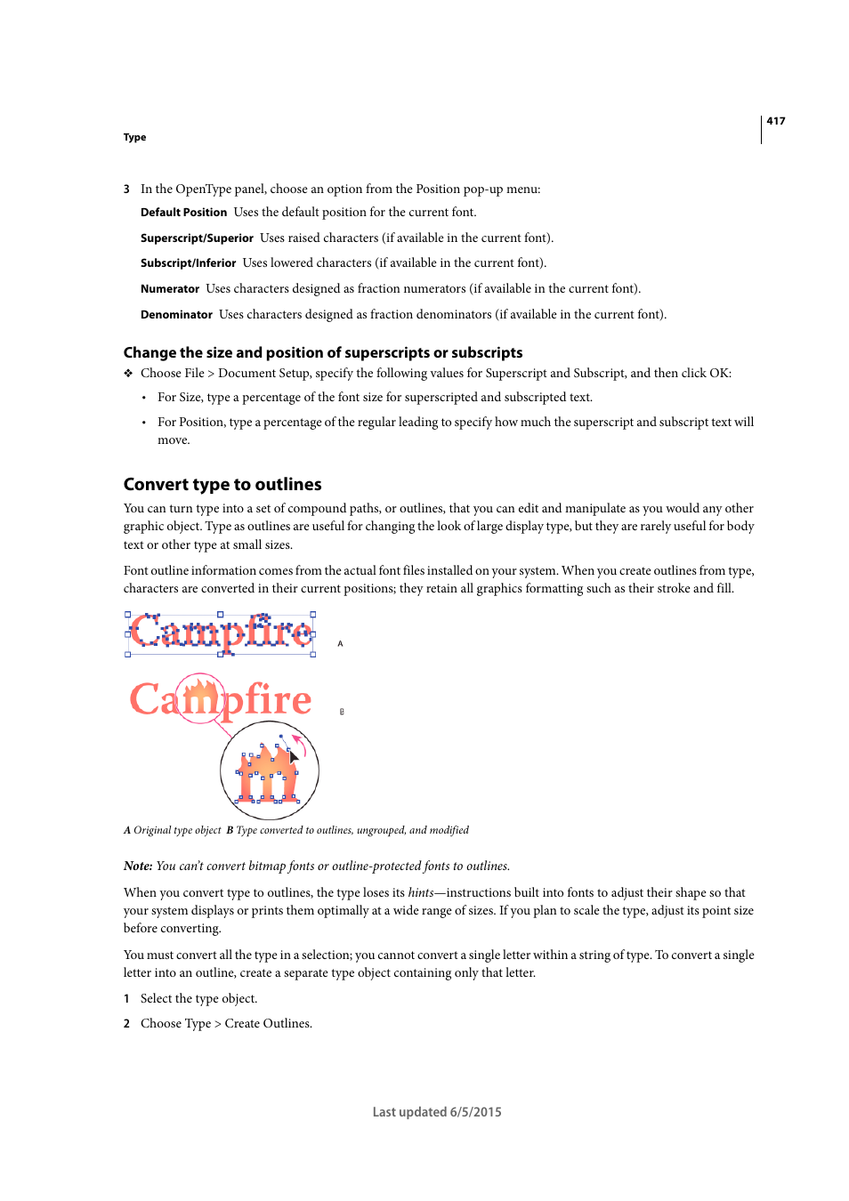 Convert type to outlines | Adobe Illustrator CC 2015 User Manual | Page 422 / 556