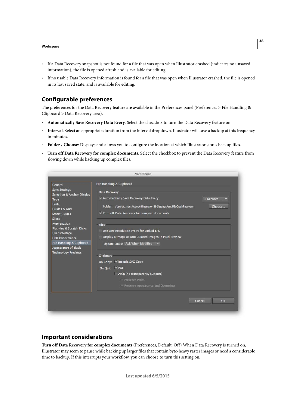 Configurable preferences, Important considerations | Adobe Illustrator CC 2015 User Manual | Page 43 / 556