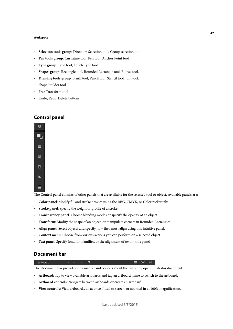 Control panel, Document bar | Adobe Illustrator CC 2015 User Manual | Page 47 / 556