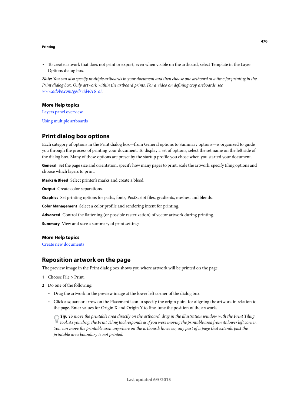 Print dialog box options, Reposition artwork on the page | Adobe Illustrator CC 2015 User Manual | Page 475 / 556