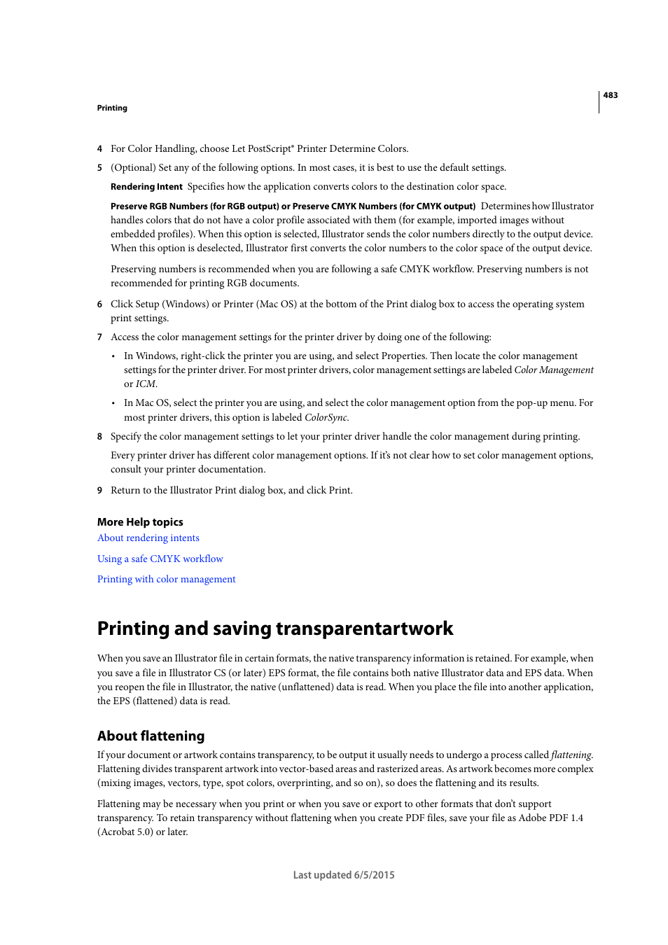 Printing and saving transparentartwork, About flattening | Adobe Illustrator CC 2015 User Manual | Page 488 / 556