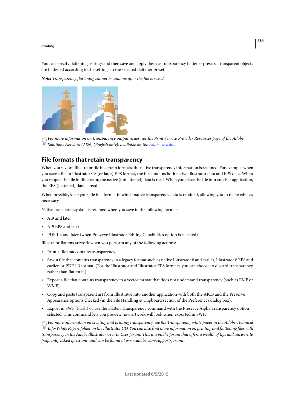 File formats that retain transparency | Adobe Illustrator CC 2015 User Manual | Page 489 / 556