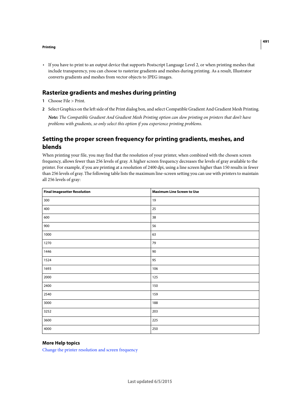 Rasterize gradients and meshes during printing | Adobe Illustrator CC 2015 User Manual | Page 496 / 556