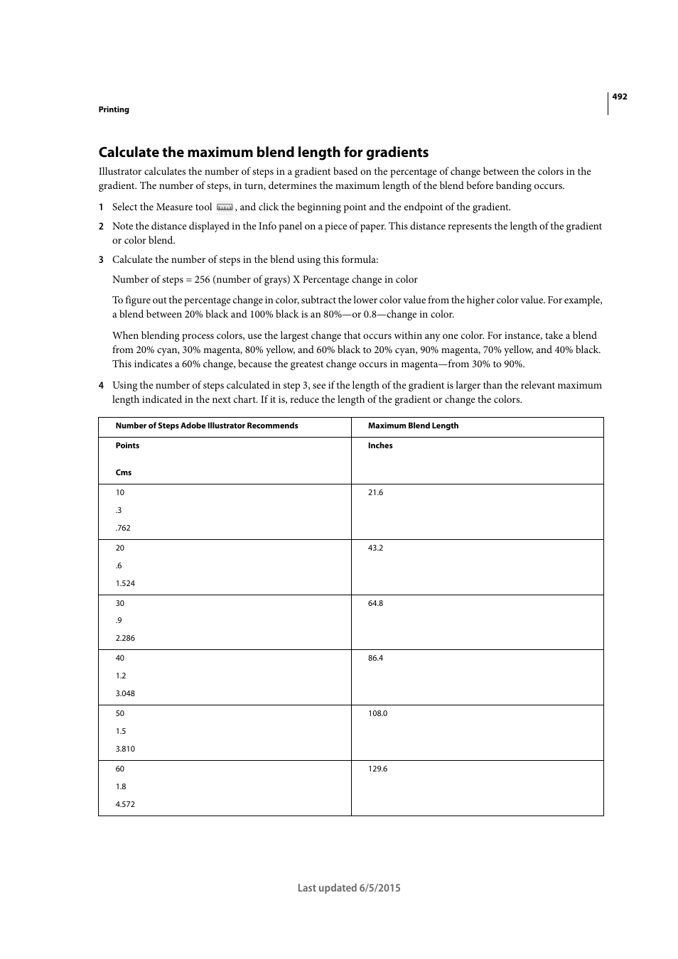 Calculate the maximum blend length for gradients | Adobe Illustrator CC 2015 User Manual | Page 497 / 556