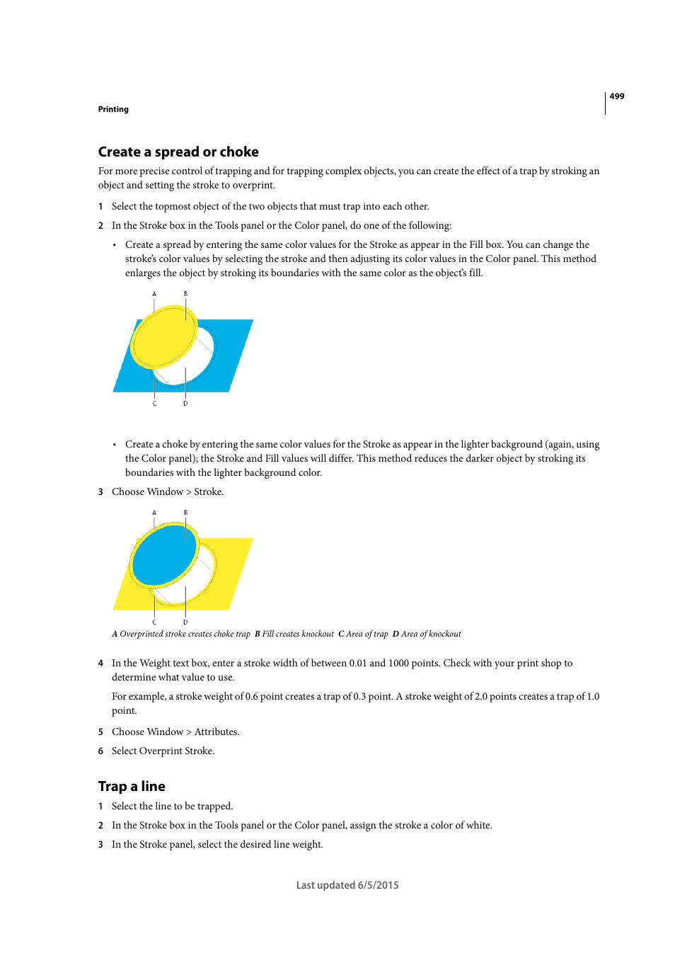 Create a spread or choke, Trap a line | Adobe Illustrator CC 2015 User Manual | Page 504 / 556