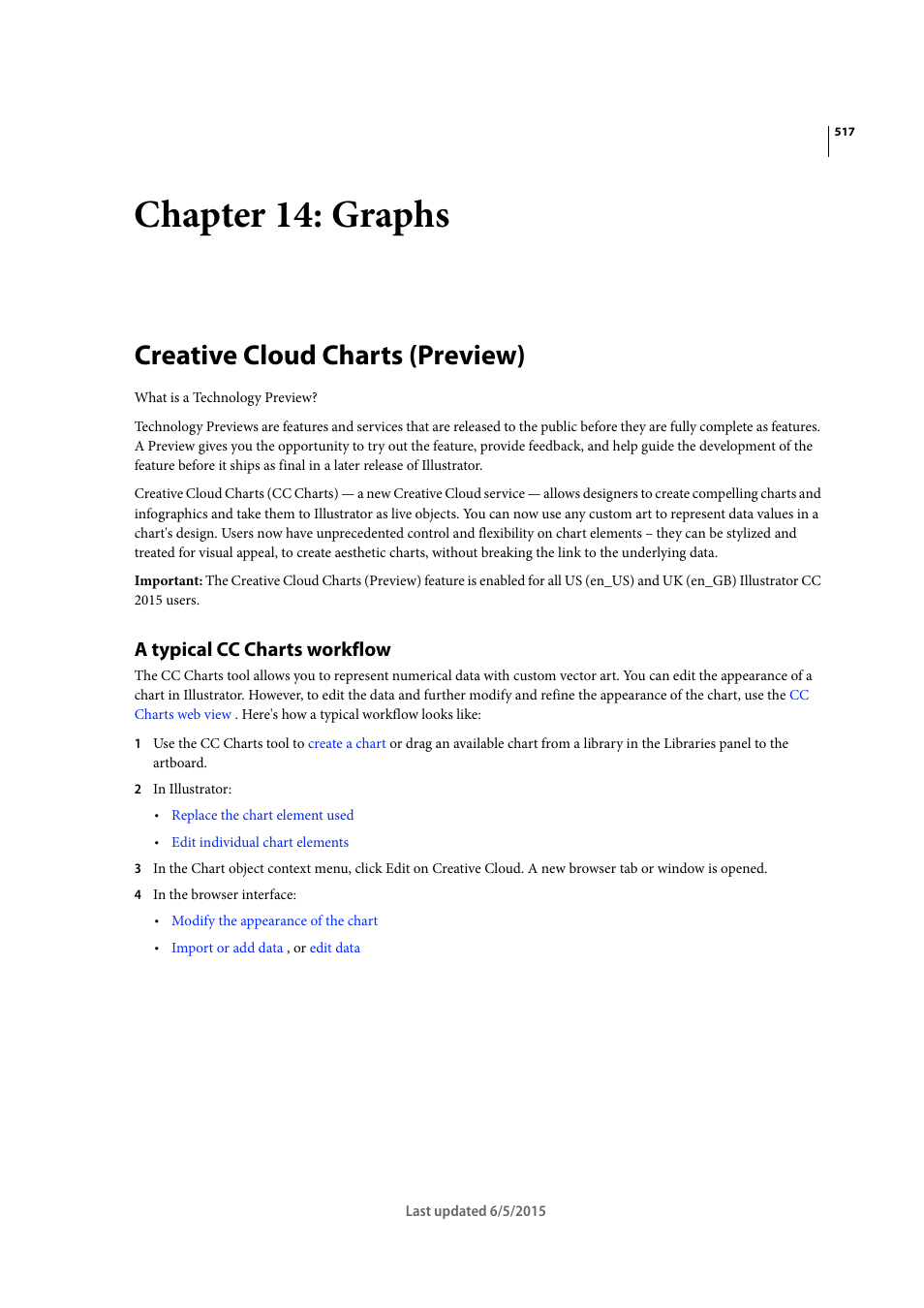 Chapter 14: graphs, Creative cloud charts (preview), A typical cc charts workflow | Adobe Illustrator CC 2015 User Manual | Page 522 / 556