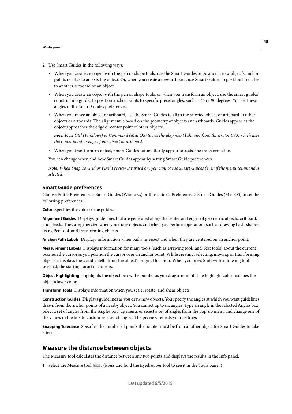 Smart guide preferences, Measure the distance between objects | Adobe Illustrator CC 2015 User Manual | Page 53 / 556
