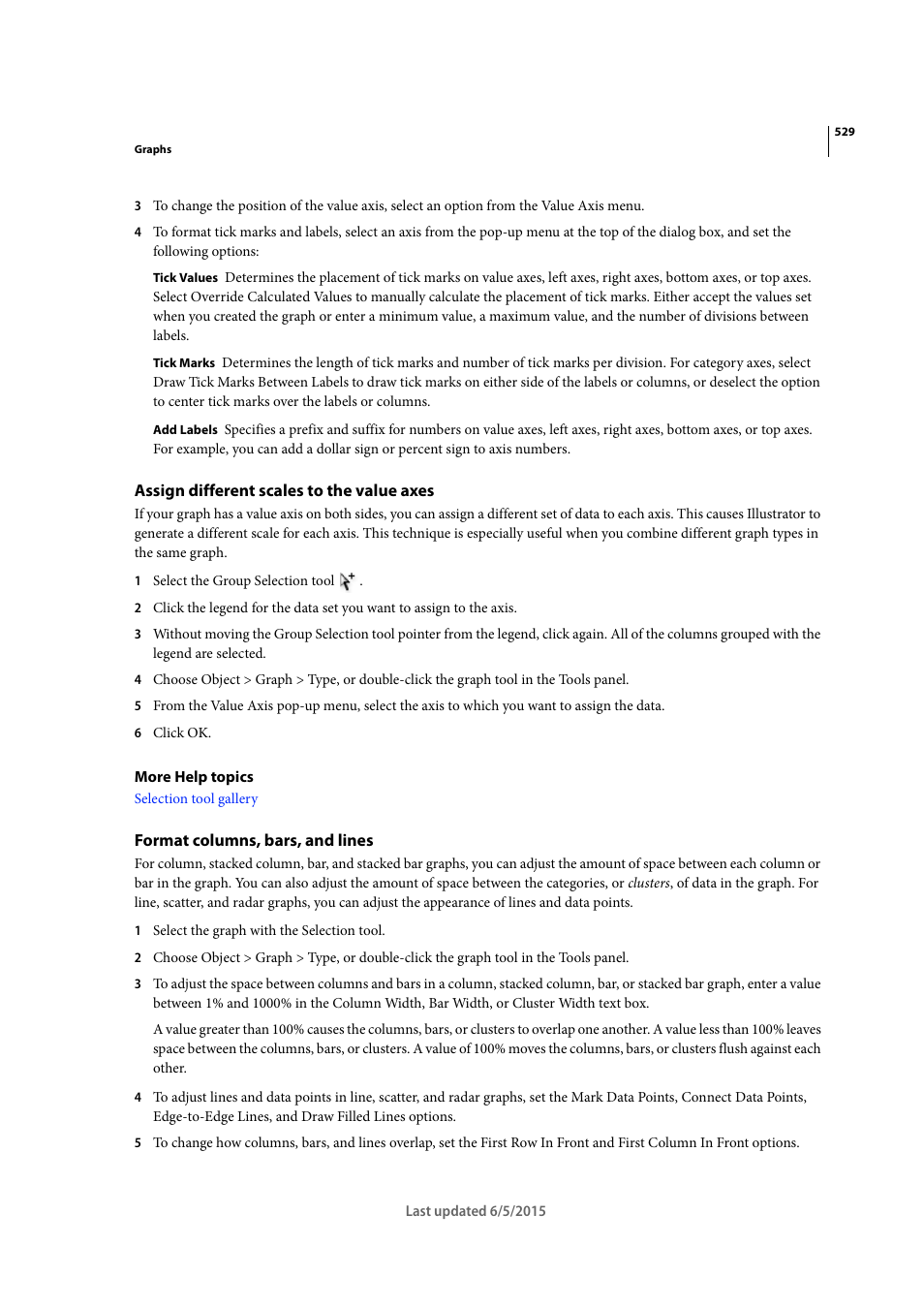 Assign different scales to the value axes, Format columns, bars, and lines | Adobe Illustrator CC 2015 User Manual | Page 534 / 556