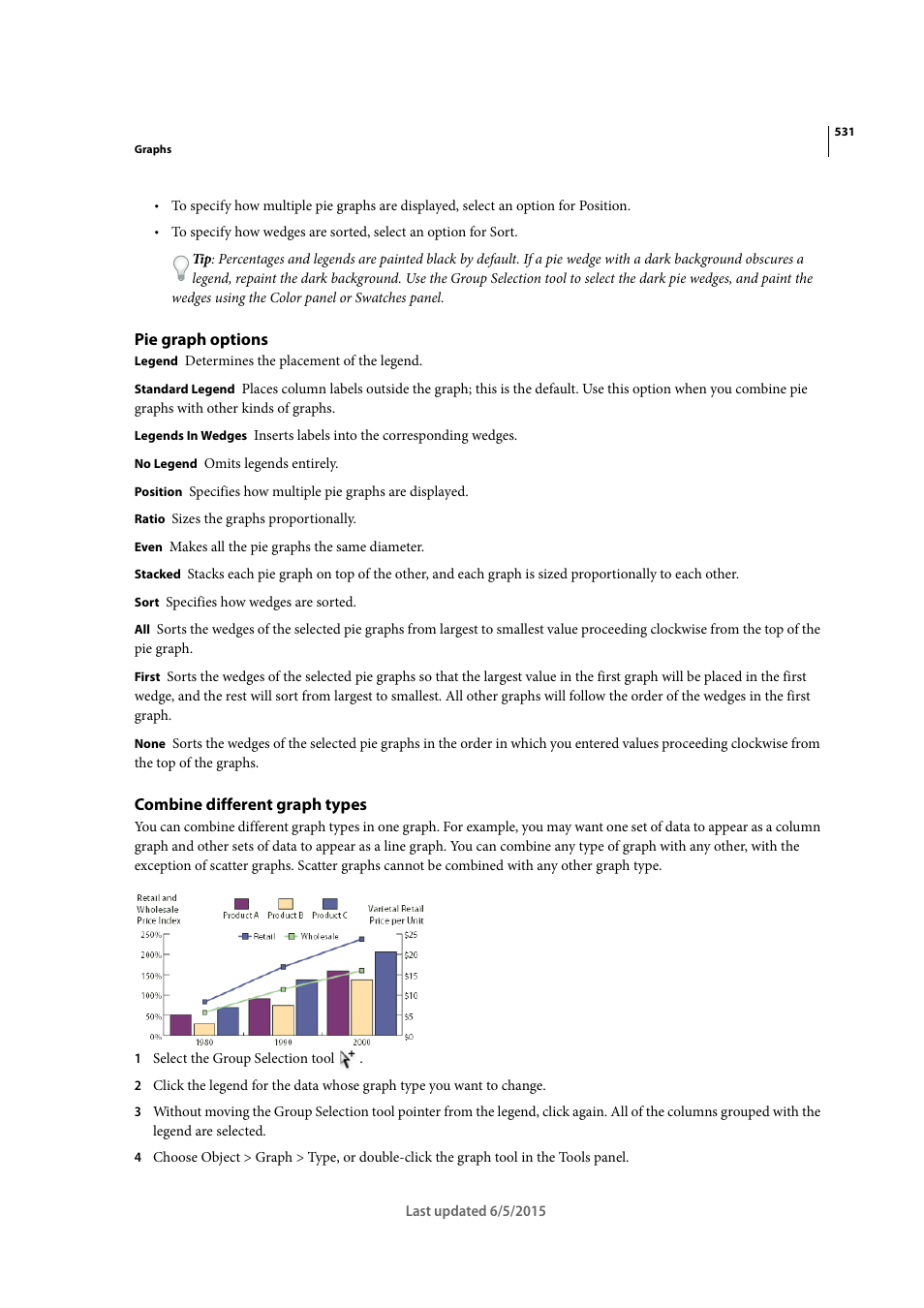 Pie graph options, Combine different graph types | Adobe Illustrator CC 2015 User Manual | Page 536 / 556