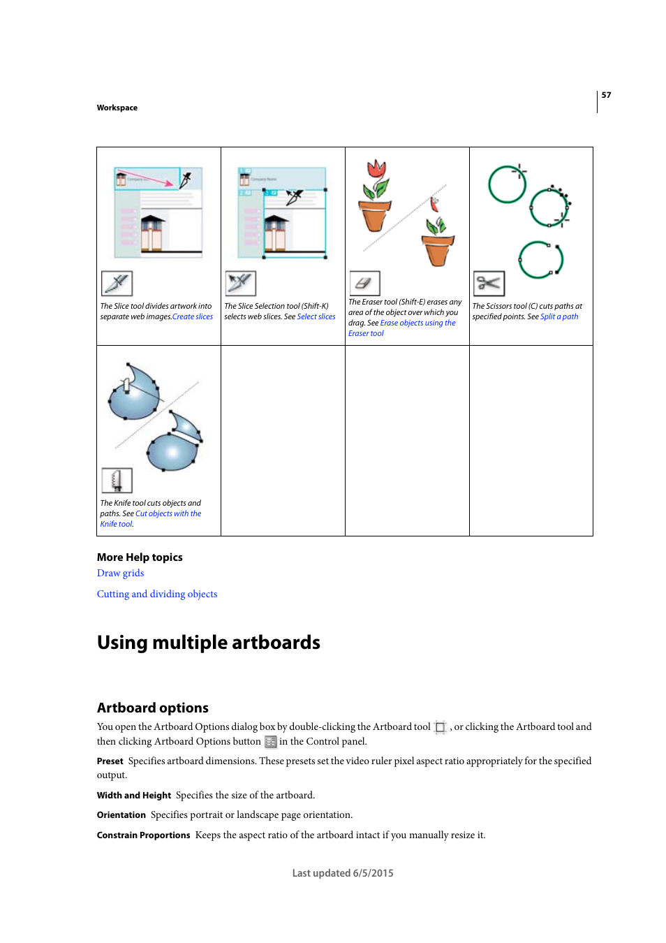 Using multiple artboards, Artboard options | Adobe Illustrator CC 2015 User Manual | Page 62 / 556