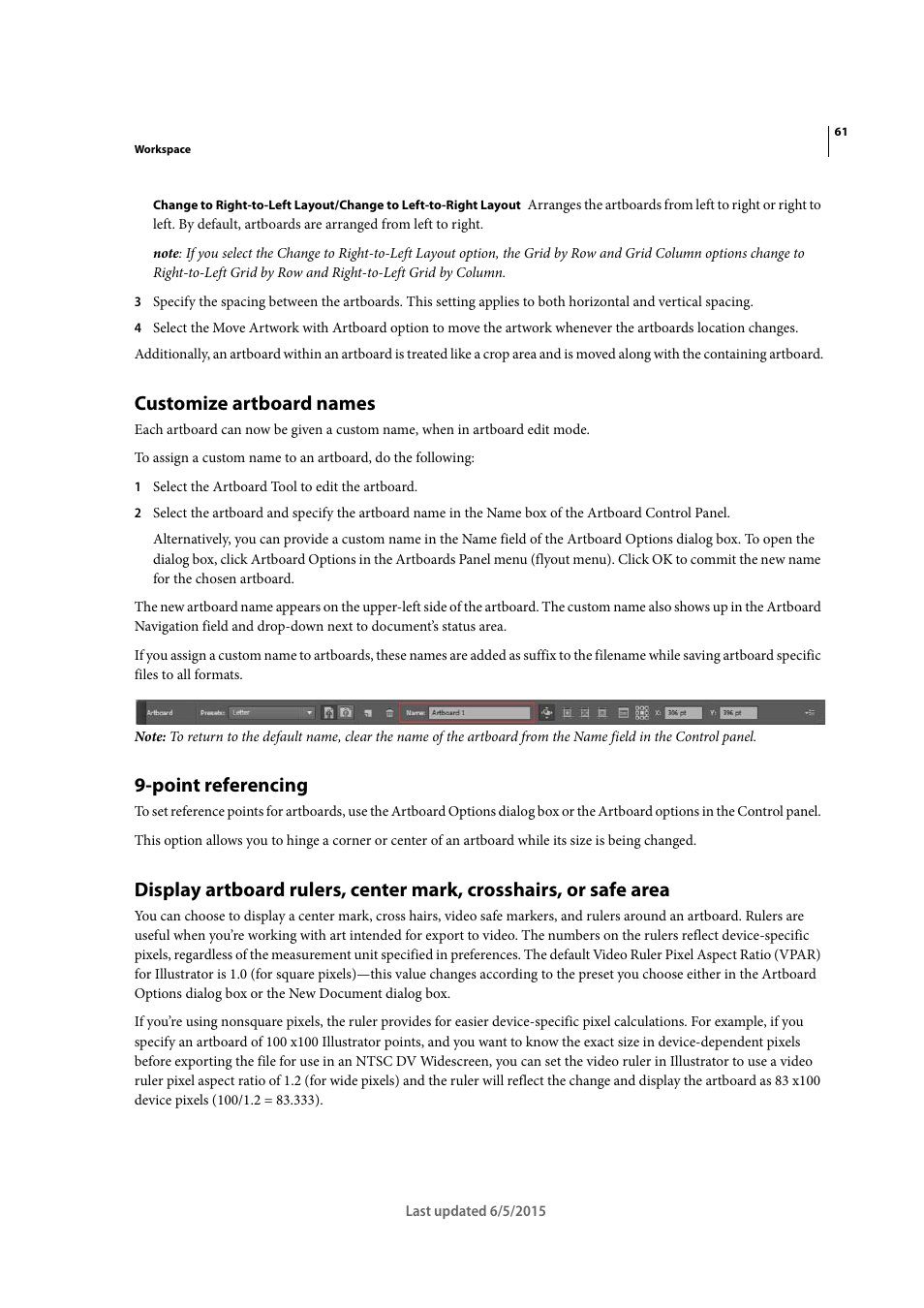 Customize artboard names, Point referencing | Adobe Illustrator CC 2015 User Manual | Page 66 / 556