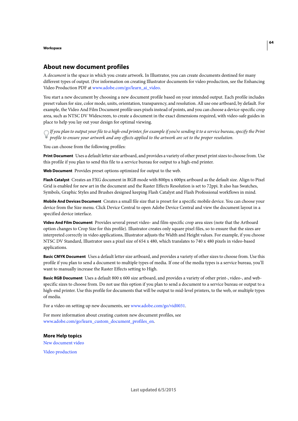 About new document profiles | Adobe Illustrator CC 2015 User Manual | Page 69 / 556